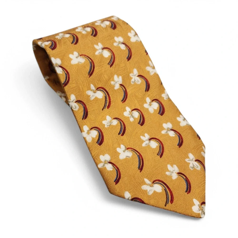 Ermenegildo Zegna Exclusive Design Tie Gold Floral 100% Silk Necktie Italy